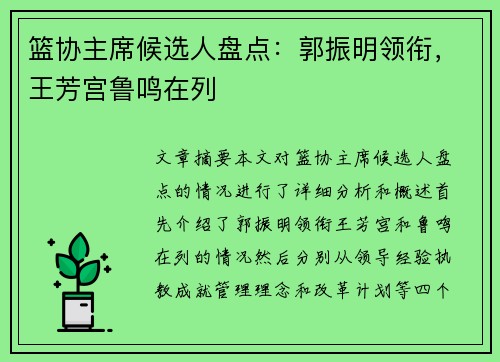 篮协主席候选人盘点：郭振明领衔，王芳宫鲁鸣在列